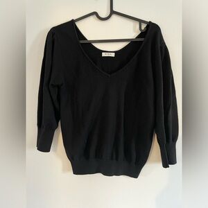 Deep V-neck Bishop Sleeve Wool-Blend Sweater